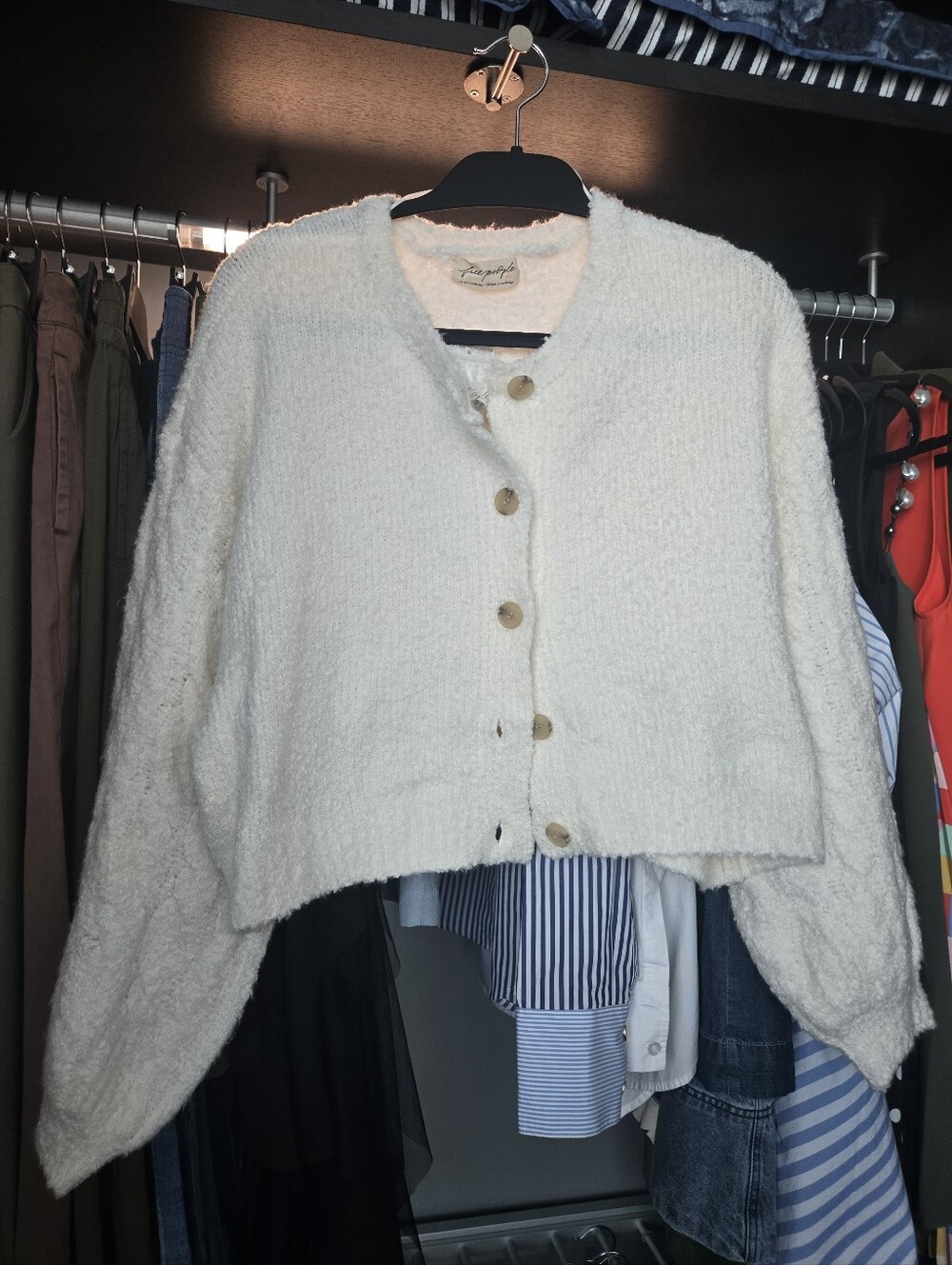 Free People Cream Bouclé Button-Front Teddy Jacket